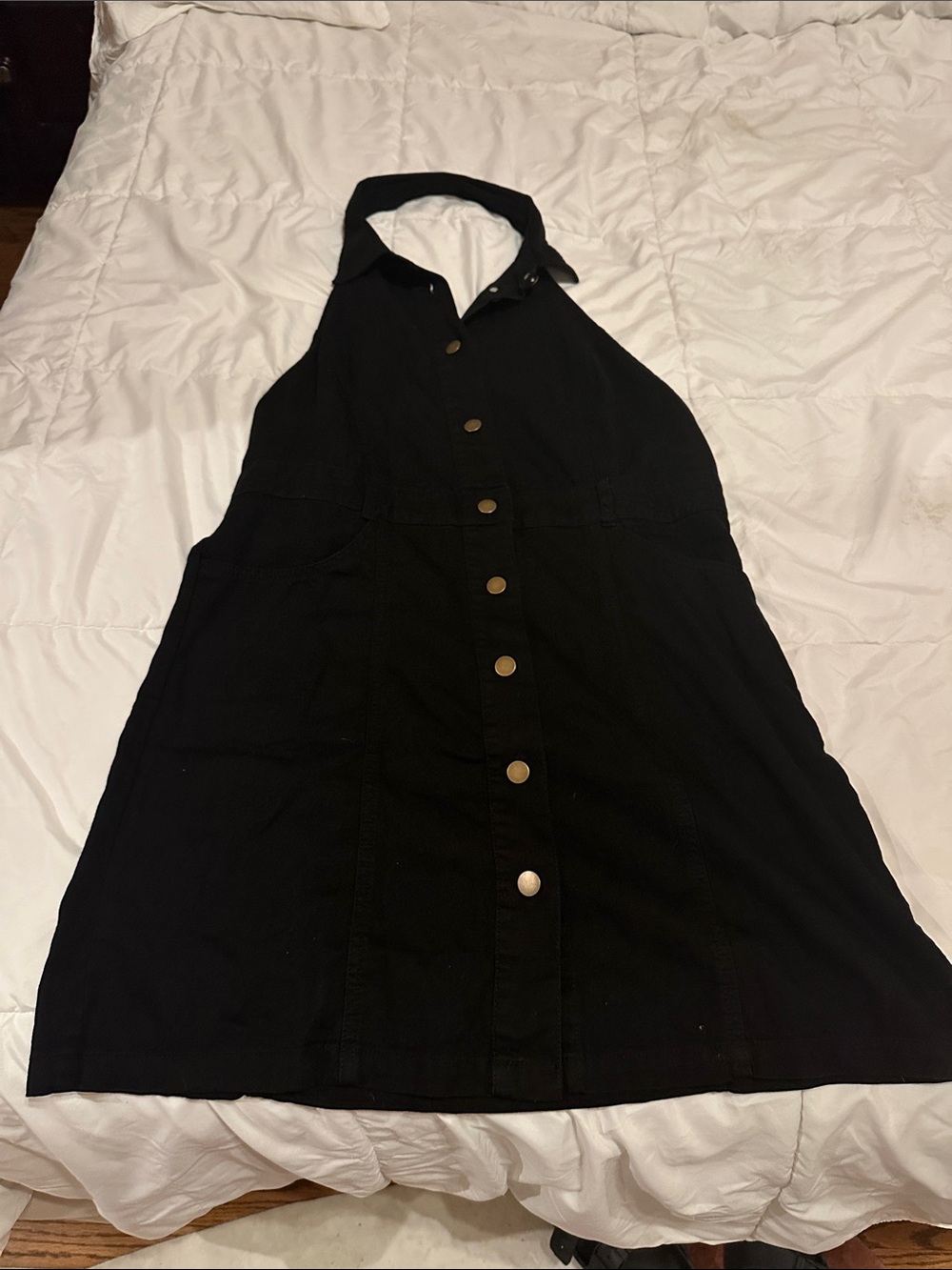 Free People Black Snap-Front Halter Dress